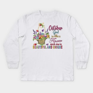 October Girl - Flower Basket Kids Long Sleeve T-Shirt